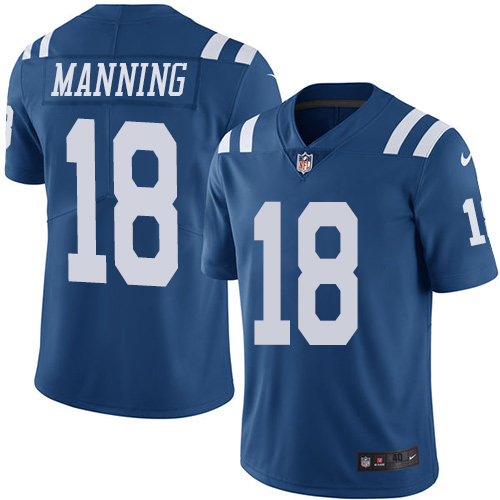 Men's Elite Peyton Manning Nike Jersey Royal Blue - #18 Rush NFL Indianapolis Colts